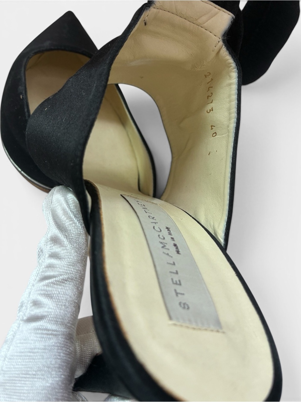Stella McCartney Black Satin Pointed Slingback Heels with Ankle Cuff - Picture 4 of 6